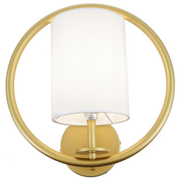 Aurora Gold Hoop Wall Sconce With White Fabric Shade