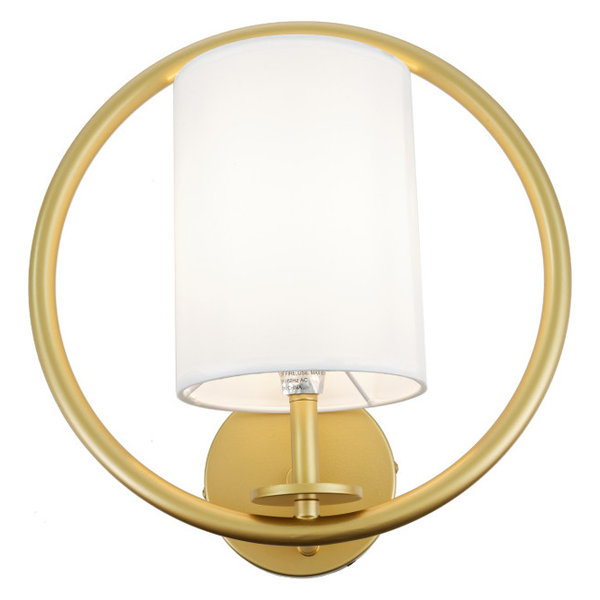 Aurora Gold Hoop Wall Sconce With White Fabric Shade