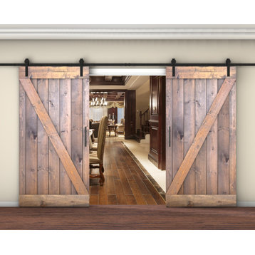 Solid wood barn door Made-In-USA with Hardware Kit(DIY), Brown, 84x84"h