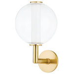Hudson Valley Lighting - Richford 1 Light Wall Sconce - Opal glass LED tube lights are centered within clear glass globes giving Richford a clean, modern silhouette that feels fresh. The lighting effect caused by this innovative glass technique is simply stunning. Available as a sconce, chandelier and linear with Aged Brass arms and details to work in a variety of spaces.