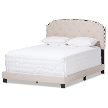 Lexi Light Beige Fabric Upholstered Bed, Light Beige, Queen