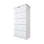 100% Solid Wood 5-Super Jumbo Drawer Chest With Lock, White