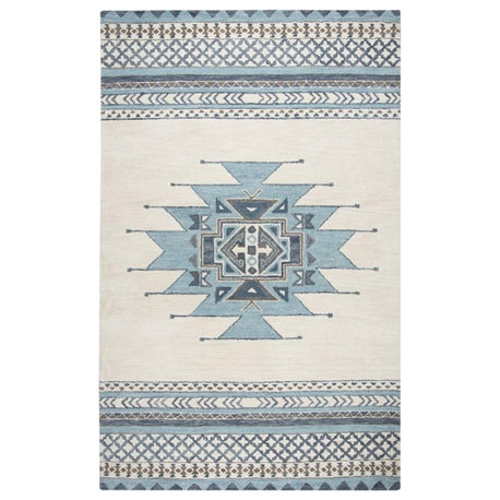 Alora Decor Ryder 3' x 5' Southwest/Tribal Blue/Ivory Hand-Tufted Area Rug