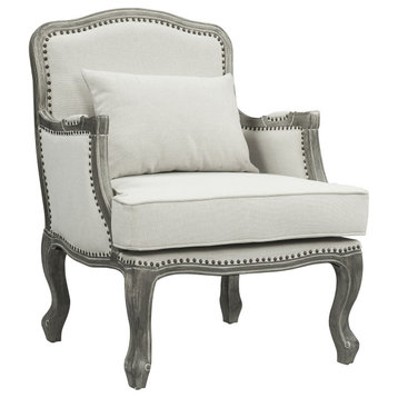 ACME Tania Chair w/Pillow in Cream Linen & Brown Finish