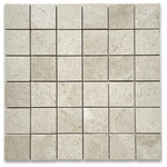 Stone Center Online - Crema Marfil Beige Marble 2x2 Grid Square Mosaic Tile Polished, 1 sheet - Color: Crema Marfil Marble (a textured clean creamy beige stone background with tones of yellow, cinnamon, white and even goldish beige soft thin veins);