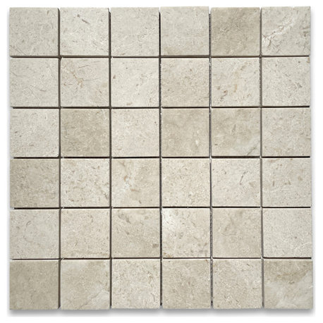 Crema Marfil Beige Marble 2x2 Grid Square Mosaic Tile Polished, 1 sheet