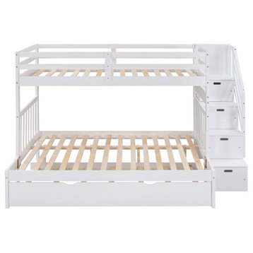 Gewnee Twin over Twin/Full Bunk Bed with Twin Size Trundle in White