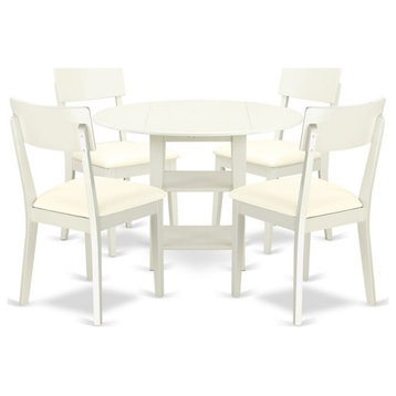 East West Furniture Sudbury 5-piece Wood Dining Set with Leather Seat in White
