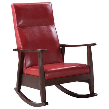 Raina Rocking Chair, Red PU and Espresso Finish