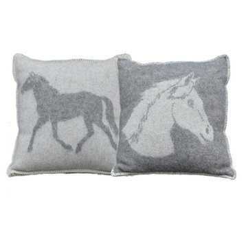 Wool Pillow Horse, Grey