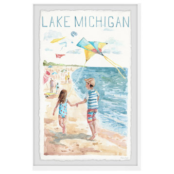 "Kite Flying in Lake Michigan II" Framed Painting Print, 12x18