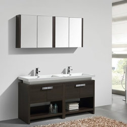 63 inch Gray Oak Modern Bathroom Vanity with Integrated Sink Top - Bathroom Vanities And Sink Consoles