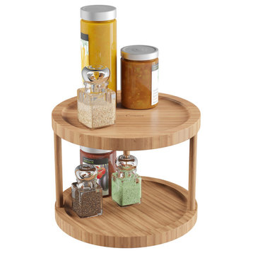 Lazy Susan All-Natural Bamboo Round Two Tier Turntable Organizer