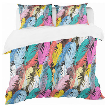 Graphic Pattern Multicolored Feathers Southwestern Duvet Cover, Queen