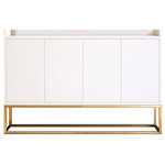 Homary - Modern 47" White Buffet Sideboard Kitchen Sideboard Cabinet with 4 Doors in Gold - Add a touch of glamorous accent in your space with this delicate sideboard cabinet. Featuring a rectangular silhouette with white tone, the sideboard lends a decent appeal for a luxurious update. Designed with four cabinet doors with three interior shelves, it is ideal to store your crockery and other dining essentials. Otherwise, the ample tabletop offers an ideal spot for decorative items and collected curios, practical and fashionable. Founded atop an open stainless steel base in a gold finish, it ensures sturdy support and stability for a timeless look and beauty.