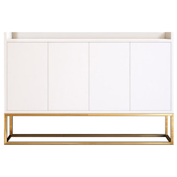 Modern 47" White Buffet Sideboard Kitchen Sideboard Cabinet with 4 Doors in Gold