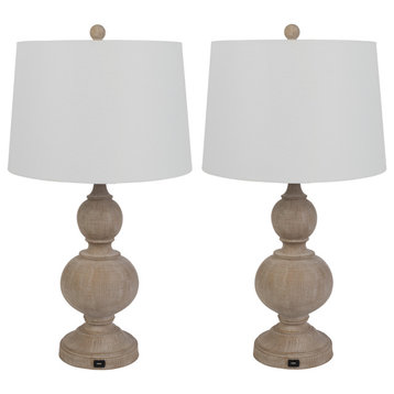 Set of 2 Table Lamps With USB Charging Ports and LED Bulbs Included