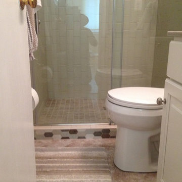 Vertical Subway and Honey Comb Tile Shower Curb