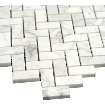 12"x12" Bianco Carrara Honed  Marble Herringbone Mosaic Tile