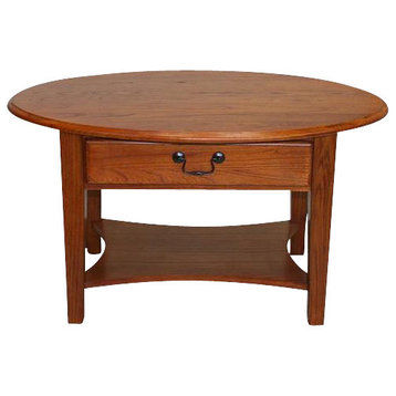 Leick Furniture Wood Shaker Oval Coffee Table in Medium Oak Espresso