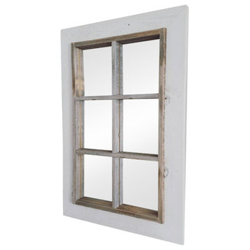 White Windowpane Mirror Withreclaimed Wood Trim, 24"x36"
