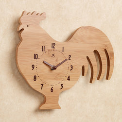 Roost & Serve Clock- 100% Real Bamboo Butcher Block Rooster Design - Wall Clocks