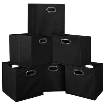 Cubo Set Of 6 Foldable Fabric Storage Bins, Black