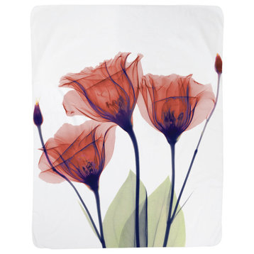 Red Gentian X-Ray Flowers Sherpa Throw Blanket