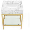 Faux White Marble Bathroom Vanity, Glass Shelf Single Sink Glam Gold Vanity, 26"