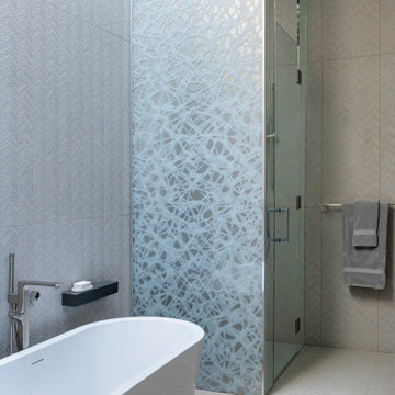Serenity Indian Wells modern home guest bathroom privacy wall detail