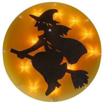 13.75" Lighted Witch on Broomstick Halloween Window Silhouette