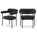 Meridian Furniture - Blake Upholstered Dining Chair, Black, Boucle Fabric, Matte Black, Set of 2 - Modernize your dining space with these Blake black boucle fabric dining chairs. This pair of contemporary dining chairs features rich black boucle fabric, making them comfortable to sit on. Their matte black metal frames provide sturdy support so you can relax knowing they'll seat you for years to come. Built to last, these chairs are strong enough for most users. Pair these pretty chairs with your choice of dining table for a custom look.