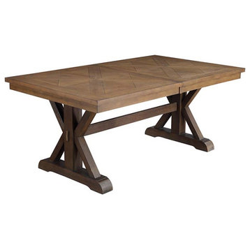 Acme Pascaline Dining Table Gray Fabric Rustic Brown and Oak Finish