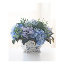 Hydrangea and Olive Leaf in Ceramic - Artificial Flowers Plants And Trees