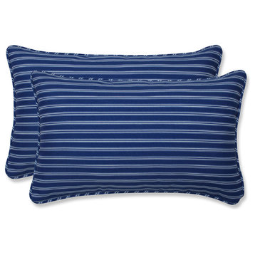 Outdoor/Indoor Resort Stripe Blue Rectangular Throw Pillow, Set of 2