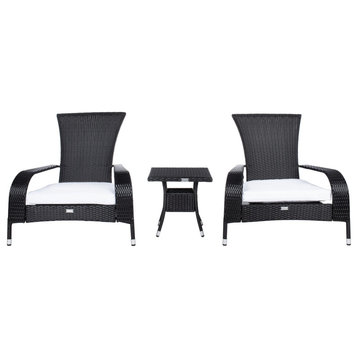 Safavieh Outdoor Edna 3 Piece Lounge Set Black/White Cushion