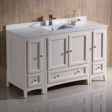 Oxford 54" Bathroom Cabinet, Antique White, With Top and Sink
