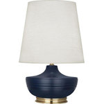 Robert Abbey - Robert Abbey MMB24 Michael Berman Nolan - One Light Table Lamp - Shade Included: TRUE  Designer: Michael Berman  Cord Color: Silver  Base Dimension: 9 x 1.5Michael Berman Nolan One Light Table Lamp Matte Midnight Blue Glazed/Modern Brass Oyster Linen Shade *UL Approved: YES *Energy Star Qualified: n/a  *ADA Certified: n/a  *Number of Lights: Lamp: 1-*Wattage:1w A bulb(s) *Bulb Included:No *Bulb Type:A *Finish Type:Matte Midnight Blue Glazed/Modern Brass