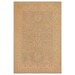 Bareens Designer Rugs - Boho Chic Ziegler Eura Green Beige Hand-Knotted Wool Rug - 9'2'' x 12'1'' - Enhance the ambiance of your home with this magnificent Persian-influenced Turkish hand-knotted rug made by skilled artisans capable of creating the most exceptional vegetable dyes and hand-spun wool. This exquisite handmade rug is a one-of-a-kind Peshawar Kafkaz, otherwise identified as Chobi, Chobi Peshawar, Oushak, or Ziegler rug. These handmade rugs are crafted in Pakistan utilizing superior-quality wool imported from Australia, New Zealand, and Korea in two types of weaves: the Persian weave and the Mori weave. This rug is meticulously crafted by hand using the finest natural vegetable dyes extracted from local plants. The artisans use a blend of hand-spun local and fine merino wool, resulting in a rug with a compelling texture, higher lanolin content, and longer staple. The artisans occasionally incorporate natural or artificial silk into the pile to enhance specific motifs. The finished product is an awe-inspiring execution of flawless design and an understated palette that exudes elegance.
