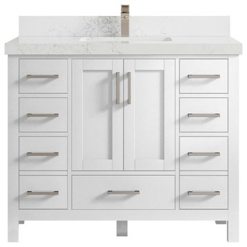 Malibu 42 Single Sink Bath Vanity in White  2" Empira Quartz