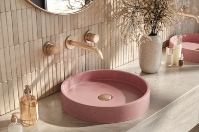 Bathroom - modern bathroom idea in Edmonton with a vessel sink