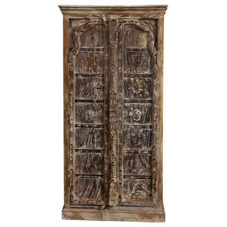 Consigned Antique Arch Doors Armoire Rustic Wardrobe Cabinet 71