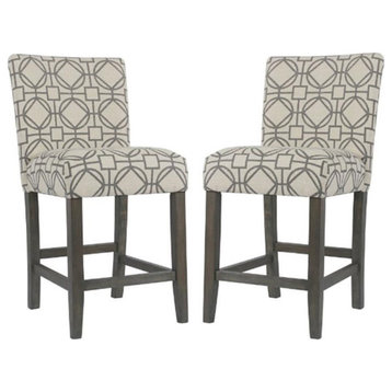 Home Square 24" Fabric Parsons Counter Stool in Gray Lattice - Set of 2