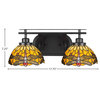 Odyssey 2 Light Bath Bar In Matte Black Finish With 7" Amber Dragonfly Art Glass