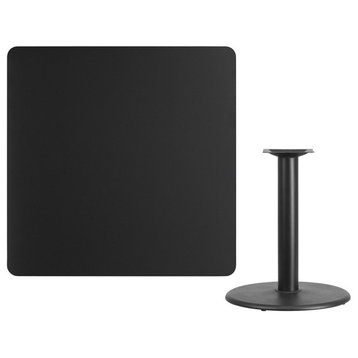 42" Square Black Laminate Table Top With 24" Round Table H Base