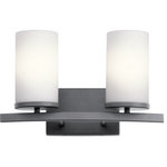 Kichler Lighting - Crosby 2 Light Bathroom Vanity Light, Black - Streamlined and simple, This Crosby 2 light bath light in Black delivers clean lines for a contemporary style. The Satin Etched Cased Opal shades enhance this minimalistic design.