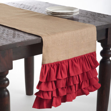 Ruffle Design Jute Table Runner, 16" x 72", Red, Rectangle