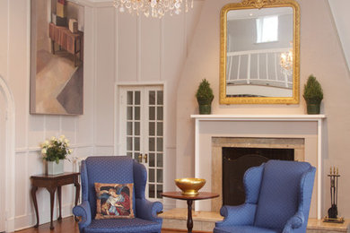 Living room - large traditional living room idea in Other with a stone fireplace