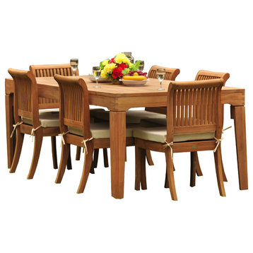 7-Piece Outdoor Teak Dining Set, 122" Extn Rect, 6 Giva Armless Chairs