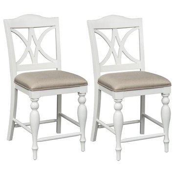 Slat Back Counter Chair (RTA)-Set of 2 Transitional White